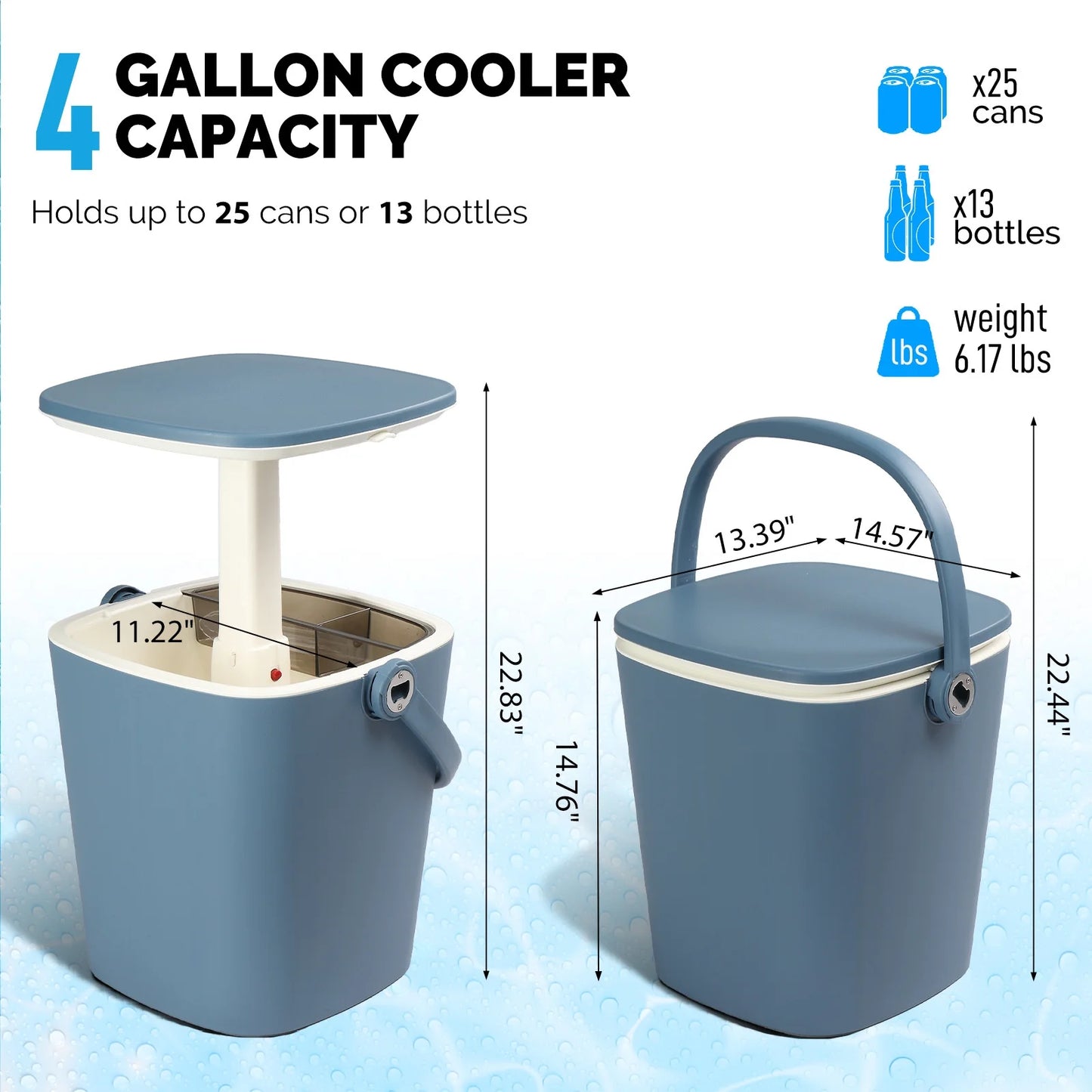 Outdoor Cooler Table,4 Gallon Portable Modern Cooler Side Table with Handle,All-Weather Resistant Patio Furniture Cooler Ice Cool Bar for Camping,Picnic, Beach,Pool,Party
