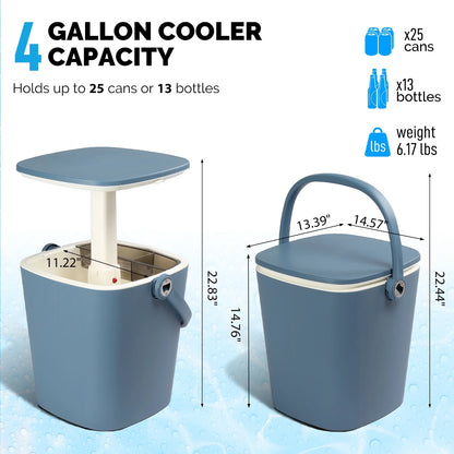 Outdoor Cooler Table,4 Gallon Portable Modern Cooler Side Table with Handle,All-Weather Resistant Patio Furniture Cooler Ice Cool Bar for Camping,Picnic, Beach,Pool,Party