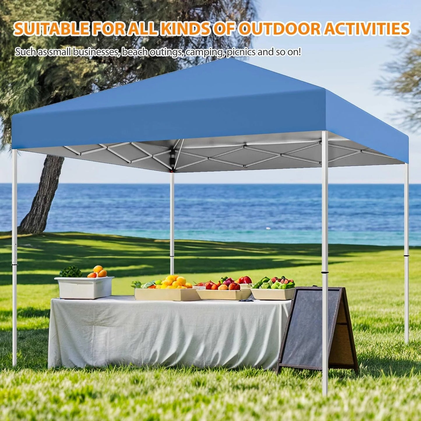 Puppys 10 X 10ft Pop Up Canopy Tent Easy Set up Outdoor Instant Straight Legs Portable Gazebo Shelter with Wheeled Bag for Camp Beach Patio and Garden (Blue)