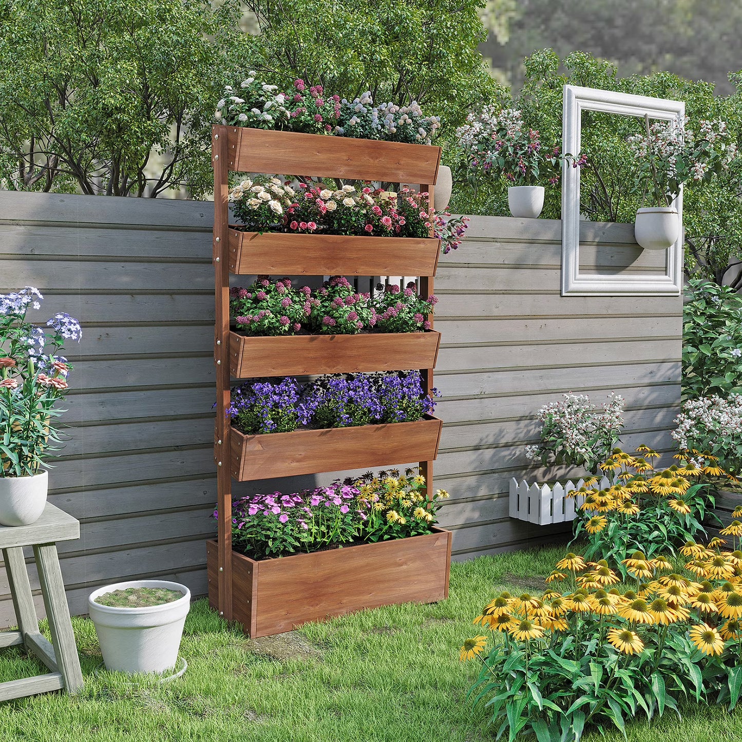 Wilk 33.7? x 17.7? x 46? Raised Garden Bed, 3 Tier Vertical Elevated Wood Planter Box Stand for Backyard, Patio, Balcony