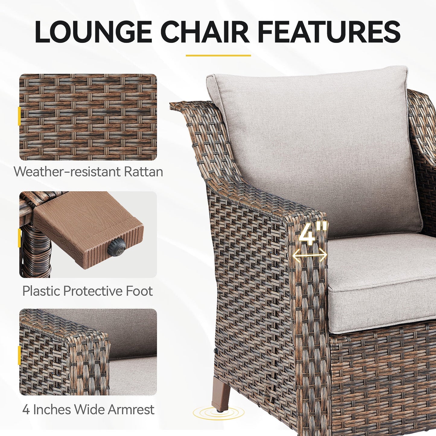Bellefurn Outdoor Wicker Patio Chairs Set of 2 with Side Table,All-Weather Wicker Rattan Chairs Patio Furniture Chairs for Porch Balcony Backyard Yard Deck