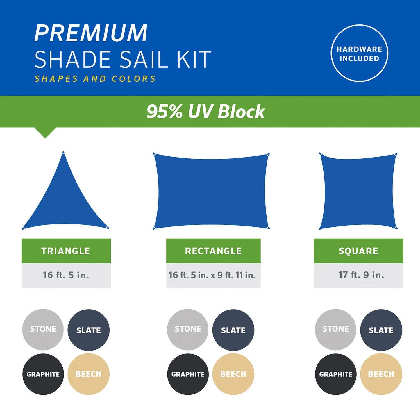 Coolaroo Premium Outdoor Sun Shade Sail with Hardware Kit 95% UV Block Protection for Backyard, Garden, Patio, 16'5" Triangle, Stone