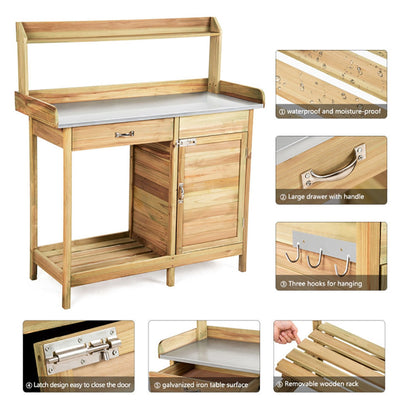 Spaco Outdoor Garden Wooden Work Station Potting Bench, Outdoor Patio Furniture Hardwood Potting Bench, Natural