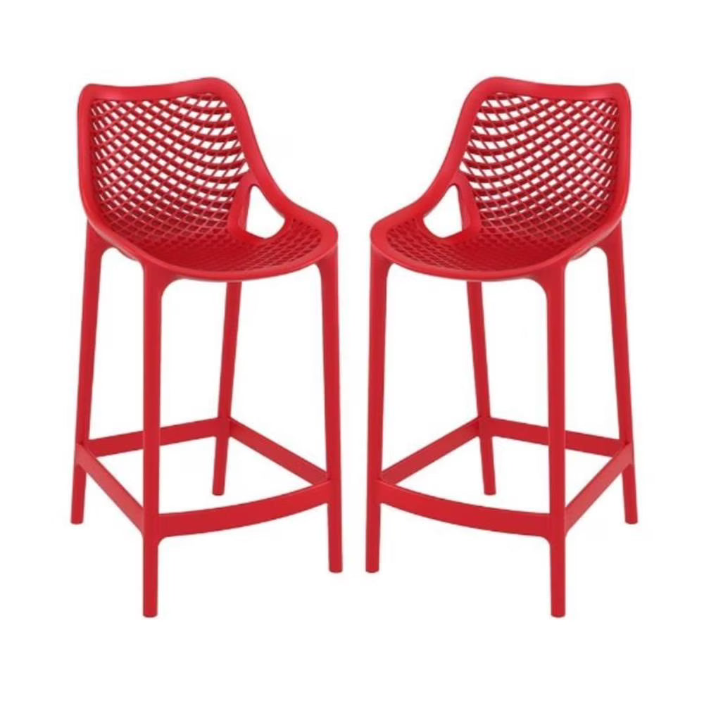 Home Square Polypropylene Patio Bar Stool in Taupe - Set of 2