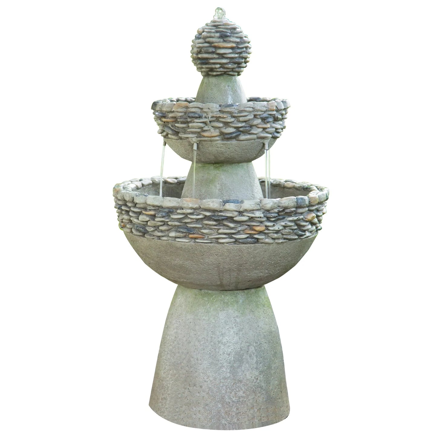 Teamson Home Patios Stone-Look 3-Tier Pedestal Floor Fountain, Gray