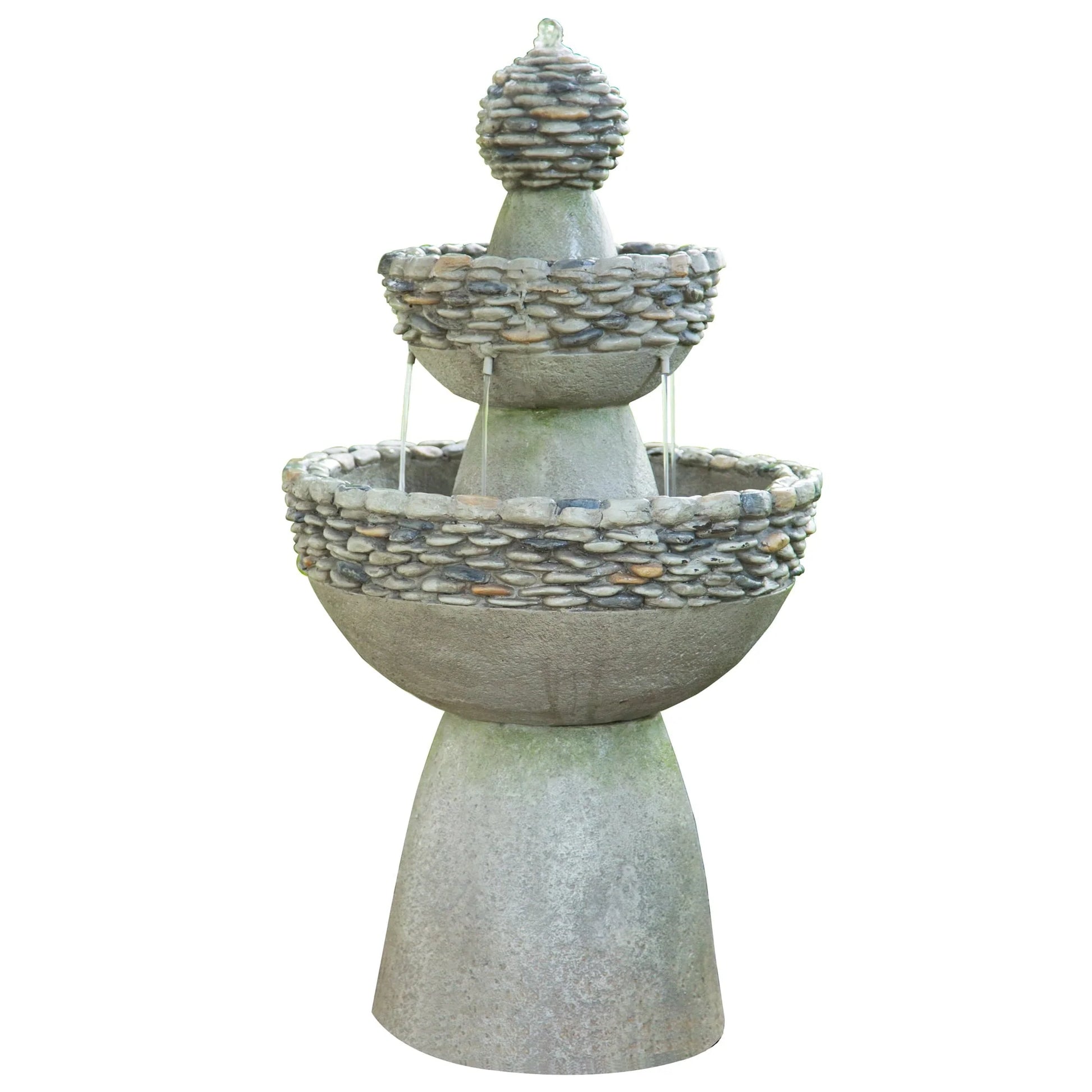 Teamson Home Patios Stone-Look 3-Tier Pedestal Floor Fountain, Gray