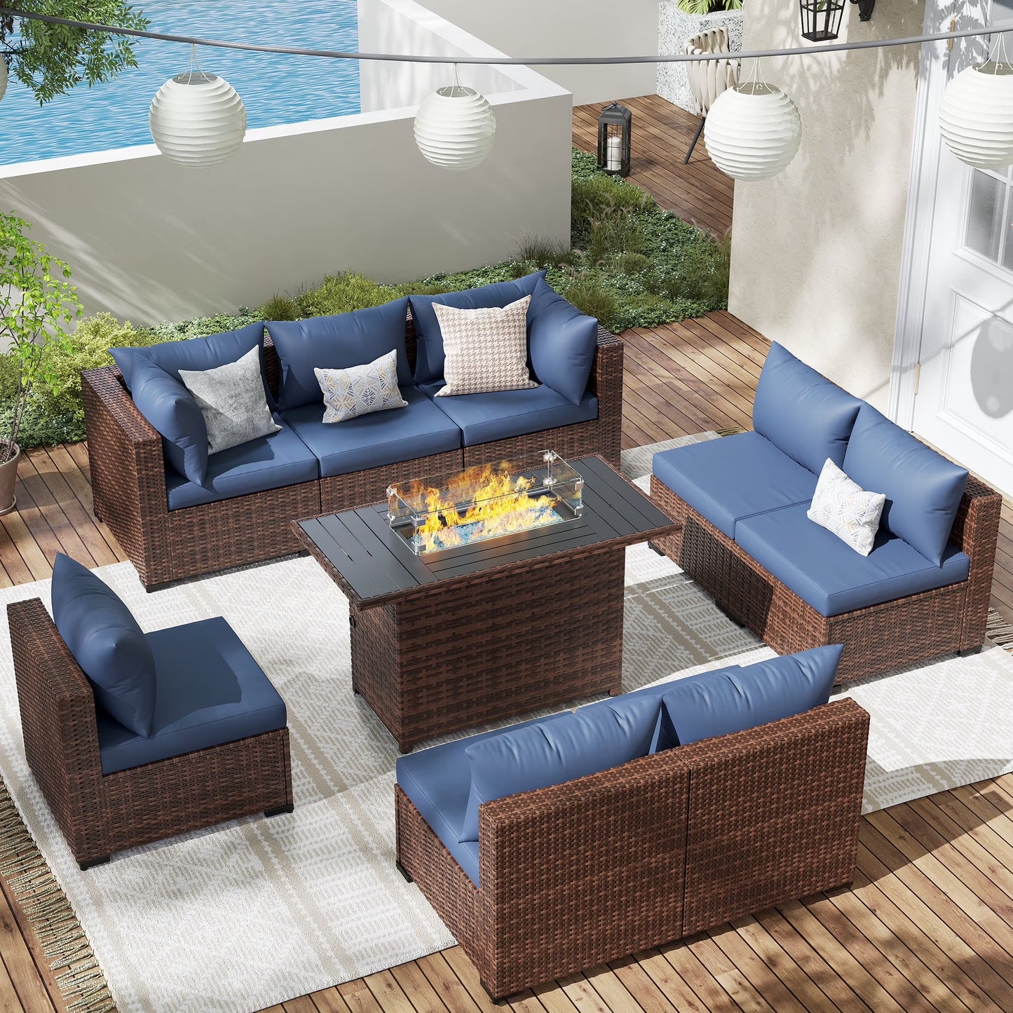 ELPOSUN Patio Furniture Set, Outdoor Patio Furniture Wicker Furniture Couch Set, 5 Pieces Outdoor Sectional Sofa, Patio Furniture Set, Outdoor Patio Set for Balcony Furniture (Grey)