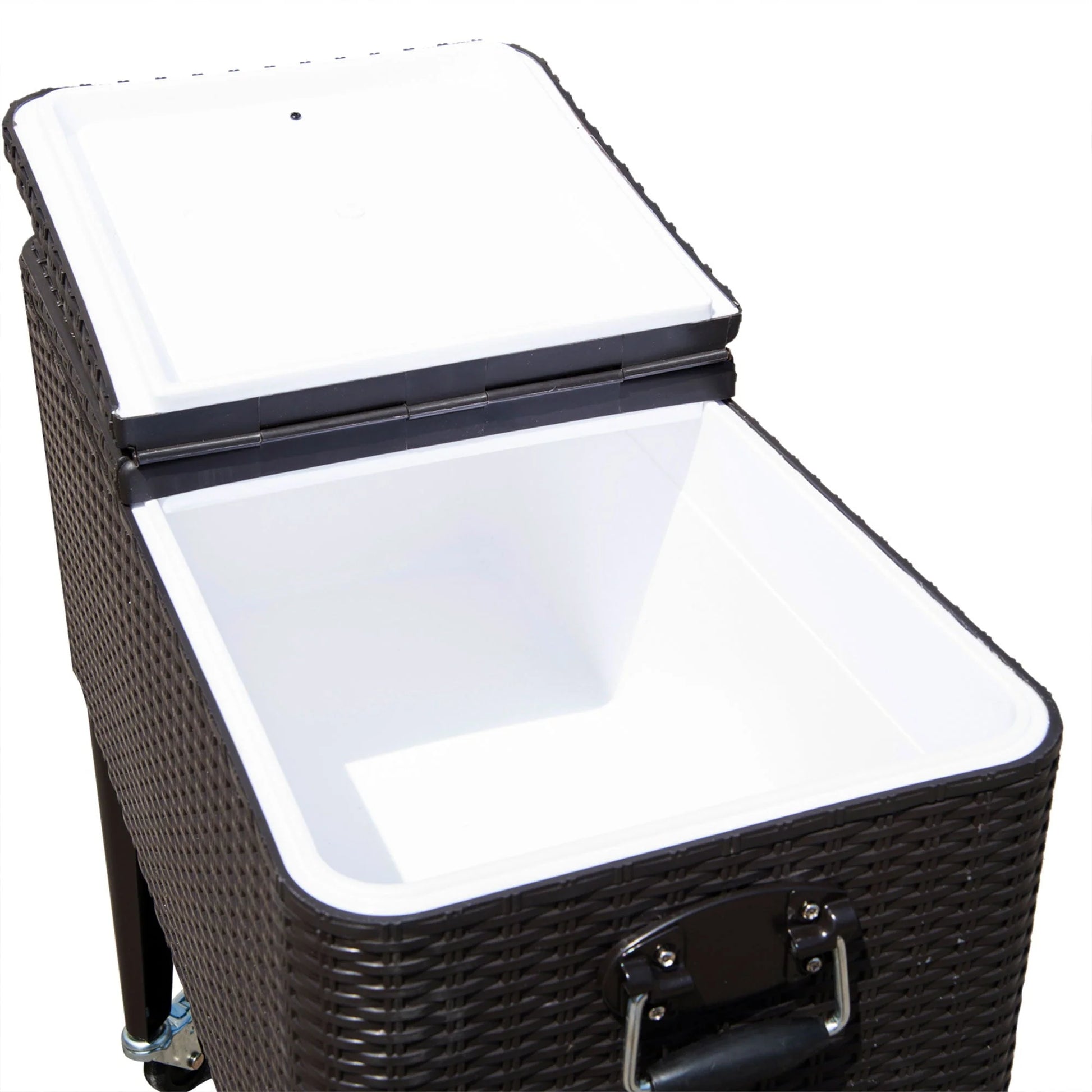 Outdoor 80QT Portable Rolling Patio Rattan Ice Chest Party Cooler Cart Brown