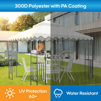 10x10 Ft Replacement Gazebo Canopy, Double Tiered Outdoor Patio Tent Roof Cover with Wavy Border, UV Protection & Water Repellent Polyester Fabric, Khaki (Frame Not Included)