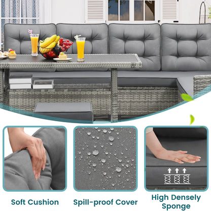 LOGYAT 6 Piece All Weather Outdoor Sectional Set, with 2 Sofas, 2 Ottomans with 1 Table, Patio Conversation Furniture for Deck, Garden, Natural Wicker and Black Cushions