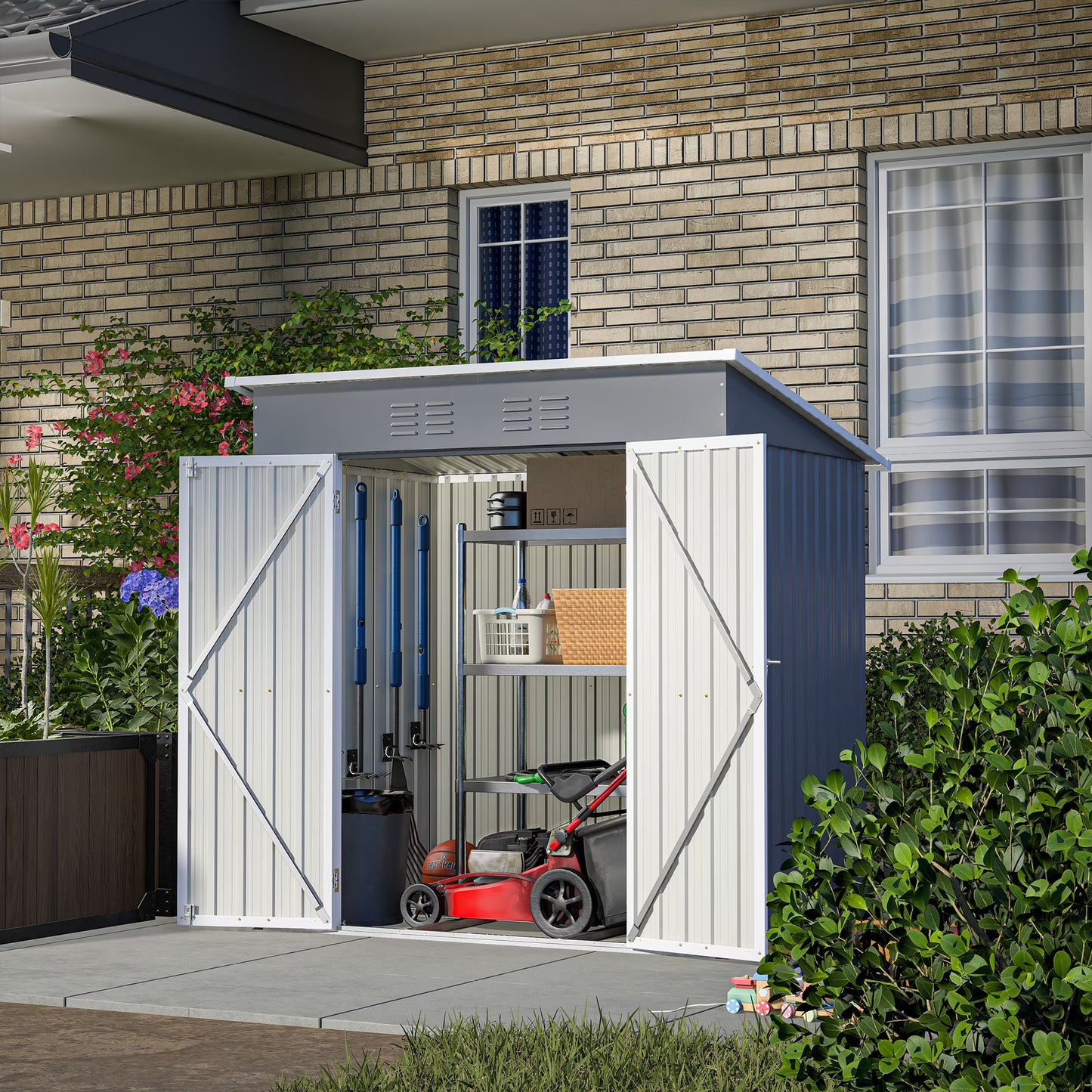 6 x 4 ft Outdoor Storage Shed with Floor Frame, Storage Sheds for Outside with Lockable Door, All Weather Garden Tool Shed with Air Vent for House Backyard Patio Lawn, Black