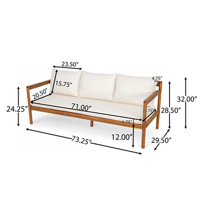 Christopher Knight Home Outdoor Patio 3-Seater Sofa with Rope Back and Cushions, Acacia Wood Frame, Cream+Teak