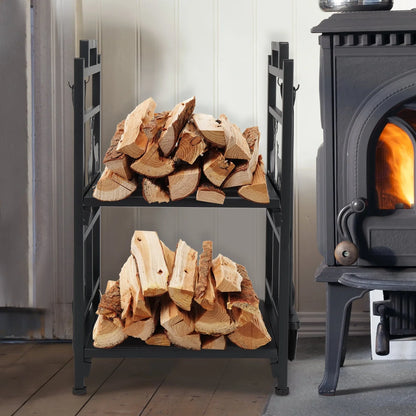 OverPatio Firewood Rack Fireplace Tool Rack Indoor Wood Holders Fireplace Tools Set Tongs Accessories
