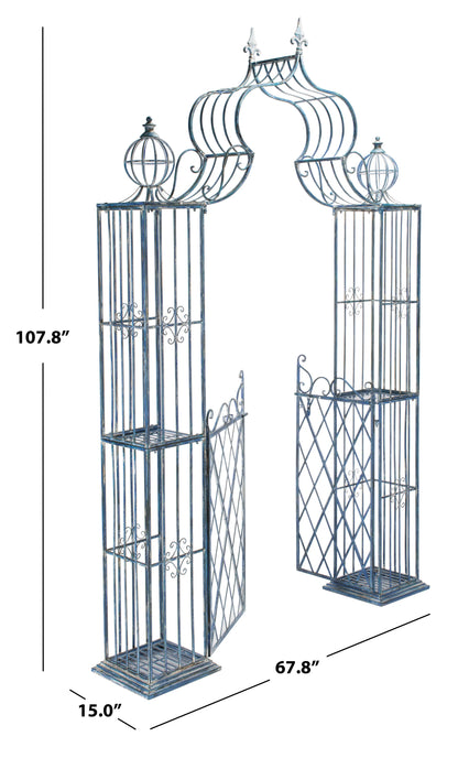SAFAVIEH Beatrix Outdoor Patio Arbor with Door, Antique Blue