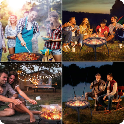 SUNOYAR Fire Pit, 22in Foldable Fire Pits Wood Burning Outdoor Firepit with Spark Screen, Poker for Bonfire Patio Backyard Garden Picnic, Black