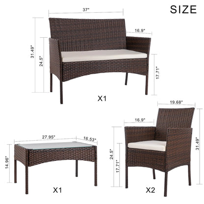 Walsunny 4 Pieces Outdoor Patio Furniture Brown Sets Rattan Chair Wicker Set