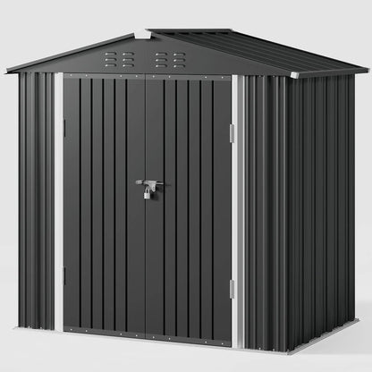 Aiho 6 x 4 FT Outdoor Storage Shed on Clearance with Metal Base Frame and Double Lockable Doors for Garden, Patio- Grey