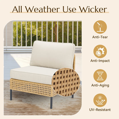 Swpormundo 6 Piece Wicker Patio Furniture Set,Outdoor Conversation Sectional Sofa w/Coffee Table,All-Weather Outdoor Sofa with Thick Cushions for Deck,Poolside,Garden,Beige