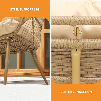 Uforic Beige Dual Egg Seat with Base, 2-Person Wicker Egg Chair for Indoor/Outdoor Patio Use with Cushions, Supports up to 510lbs, Perfect for Patio, Bedroom, Garden, and Balcony