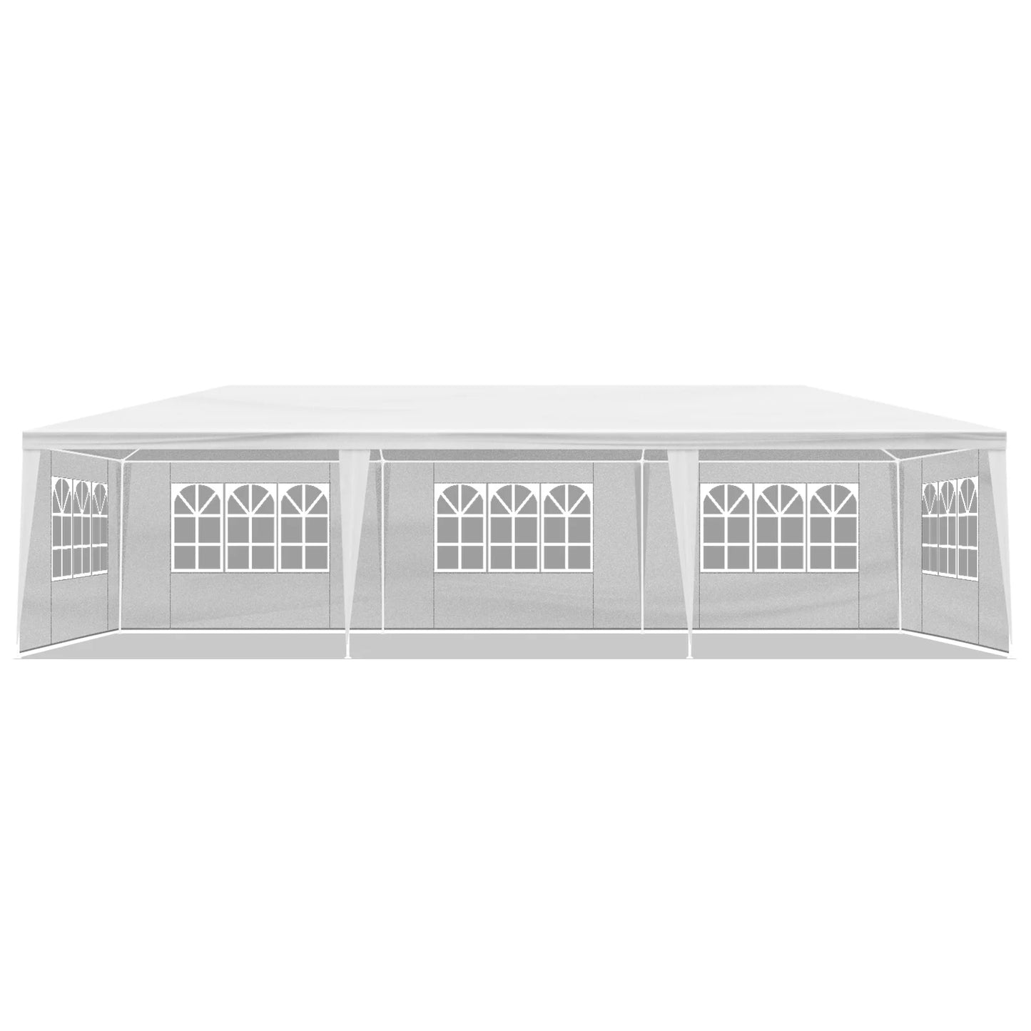 10'x30' White Outdoor Party Tent Gazebo - Waterproof PE Canopy with 8 Removable Sidewalls & Windows, Heavy Duty Iron Frame for Weddings, Events, Patios & Backyards