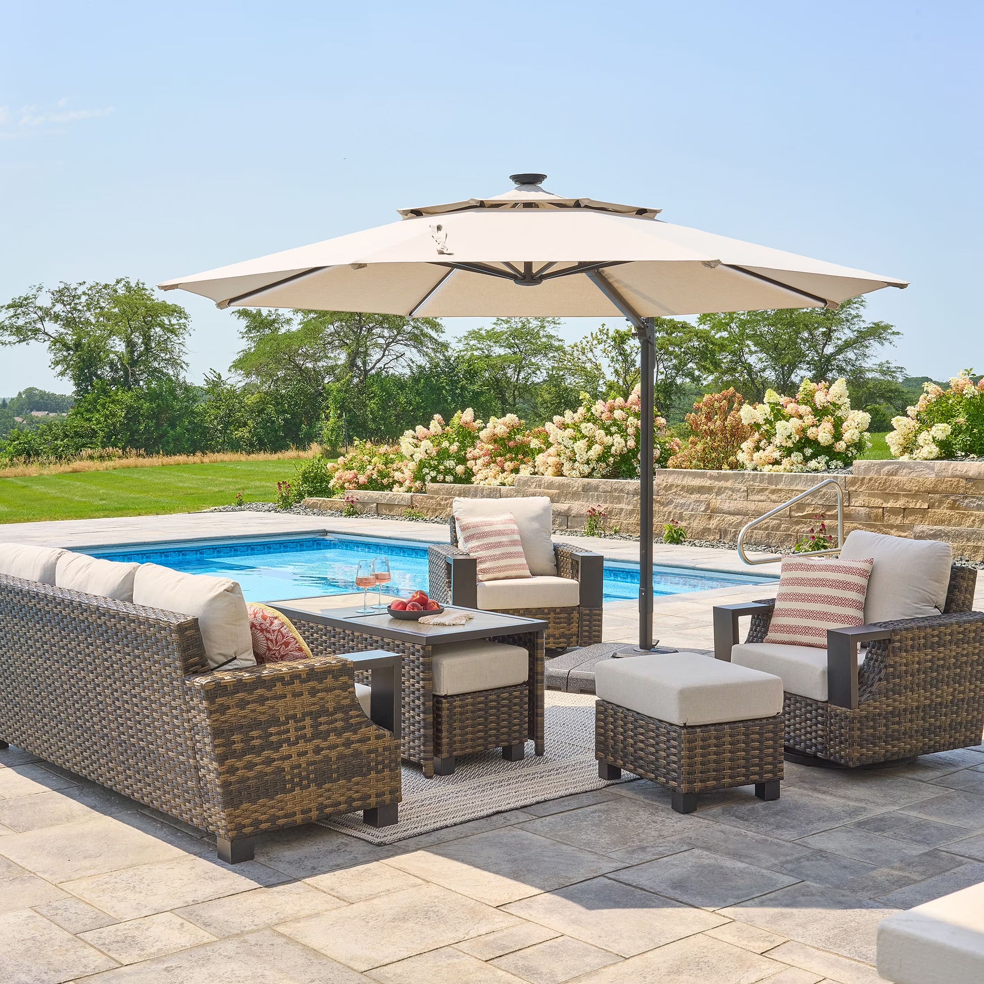 Better Homes & Gardens 12' x 11' 8-Rib Gray Octagonal Outdoor Patio Umbrella and Weighted Base