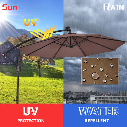 Costway 10' Hanging Solar LED Umbrella Patio Sun Shade Offset Market W/Base Tan
