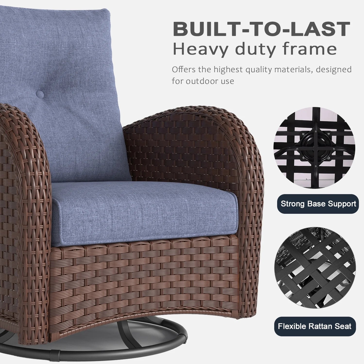 LayinSun 7 Pieces Outdoor Patio Furniture Set with Fire Pit Table, Rattan Wicker Sectional Swivel Rocker Chairs Sets