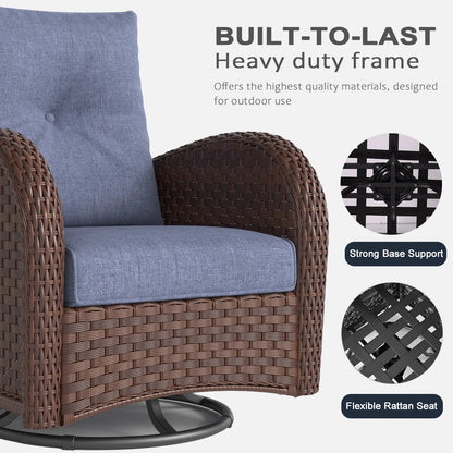 LayinSun 7 Pieces Outdoor Patio Furniture Set with Fire Pit Table, Rattan Wicker Sectional Swivel Rocker Chairs Sets