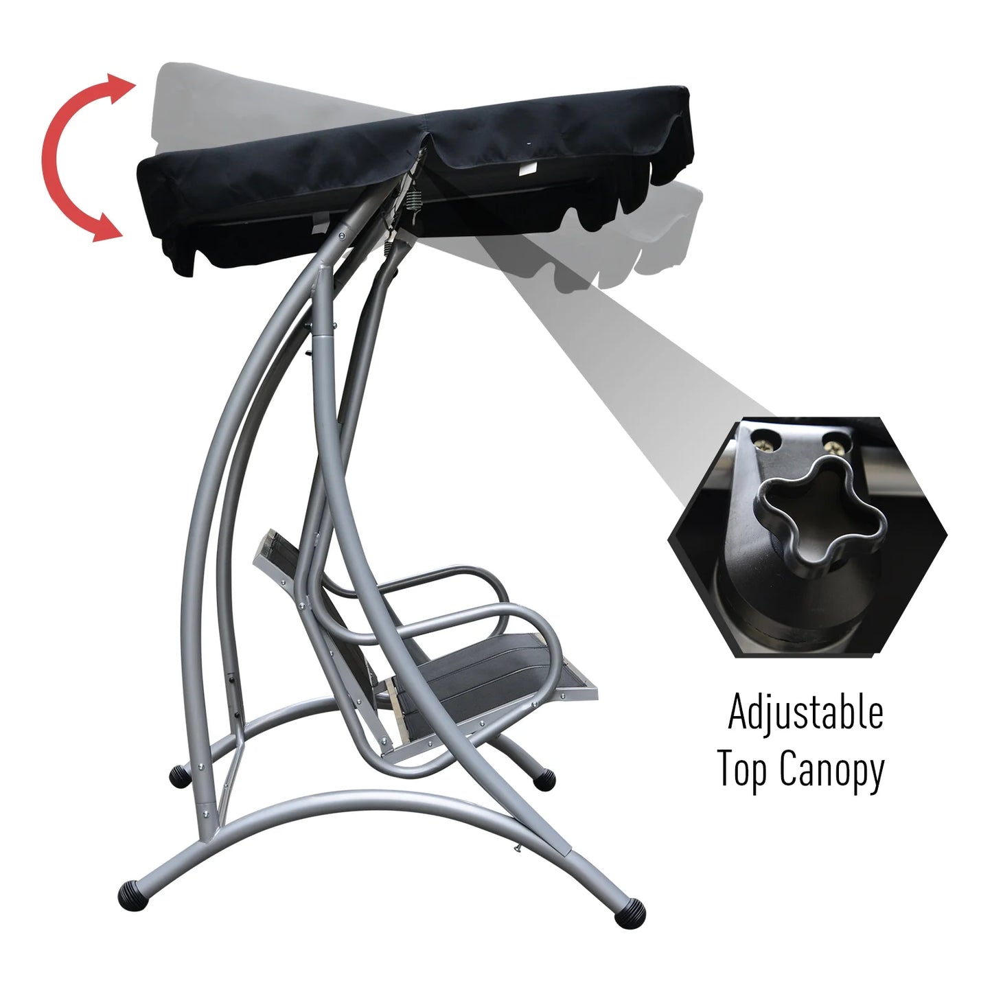 Outsunny 3 Person Patio Swing Seats, Porch Swing with Stand & Adjustable Canopy, Heavy Duty Outdoor Swing Chair Bench for Adults, Black