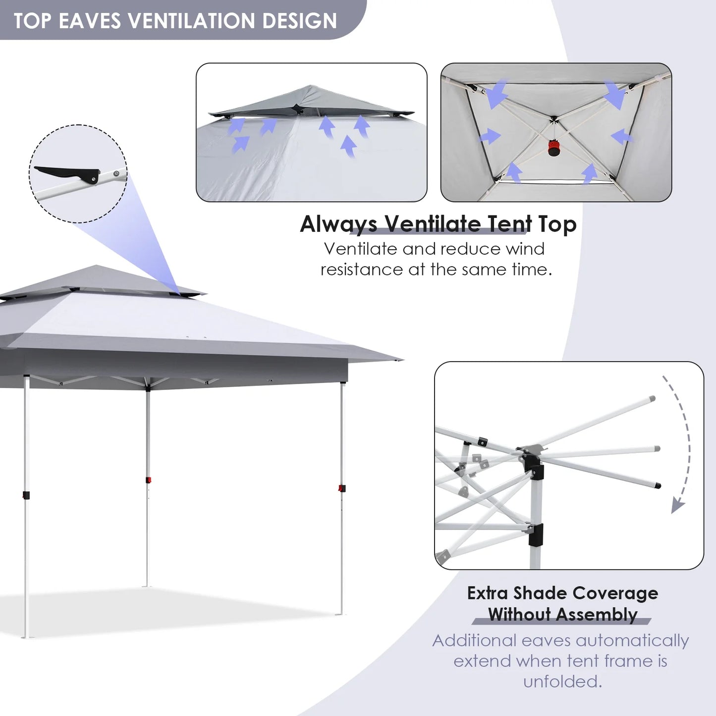 Arlopu White 12' x 12' Ez Pop Up Canopy Tent Portable Instant Folding Shelter Outdoor Camping Canopy Patio Party Gazebo
