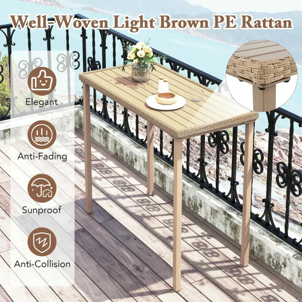 GVN Backyard Coffee Tables,Outdoor Patio Bar Table Heavy Duty Rectangle Metal Frame-Brown