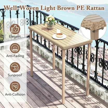 GVN Backyard Coffee Tables,Outdoor Patio Bar Table Heavy Duty Rectangle Metal Frame-Brown