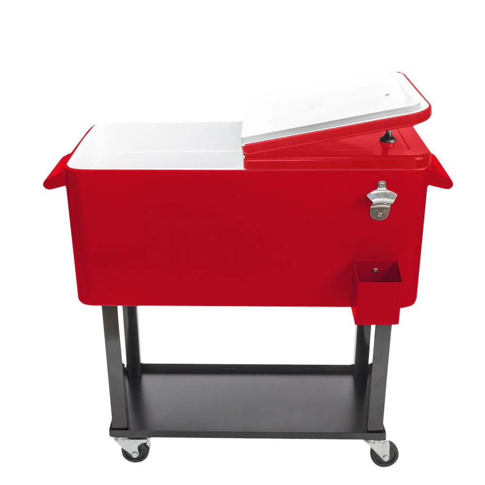iTopRoad 80QT Cooler Cart Rolling Party Iron Spray Ice Chest Patio Warm Shelf Red