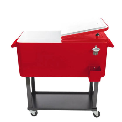 iTopRoad 80QT Cooler Cart Rolling Party Iron Spray Ice Chest Patio Warm Shelf Red