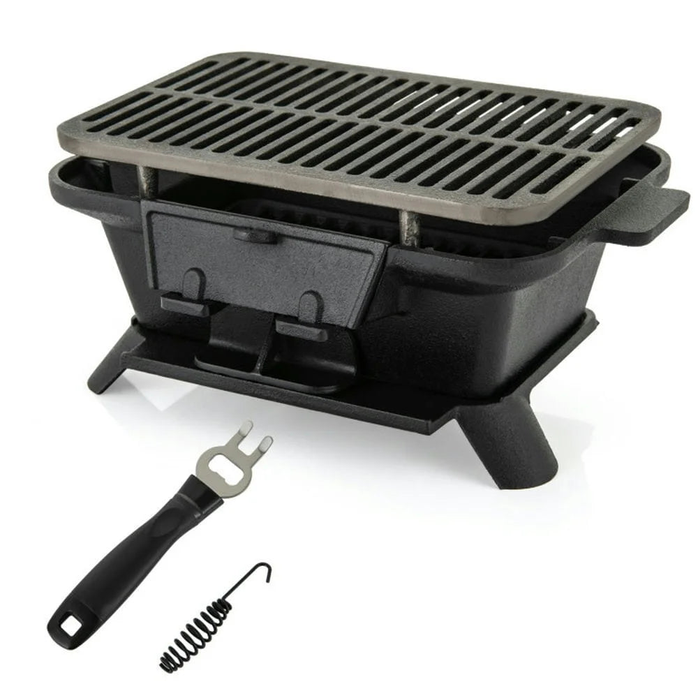Aimee Lii 100% Cast Iron Hibachi Grill with Grill Grate Lifter, Outdoor Grill for Patio Garden