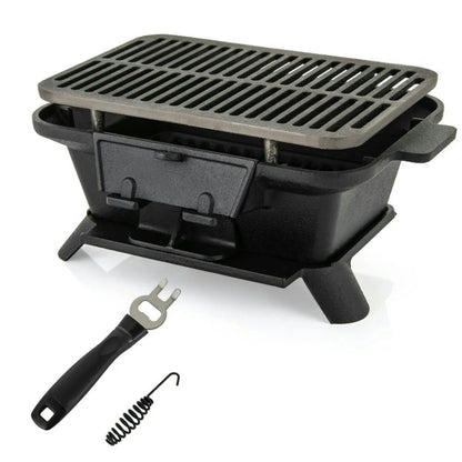 Aimee Lii 100% Cast Iron Hibachi Grill with Grill Grate Lifter, Outdoor Grill for Patio Garden