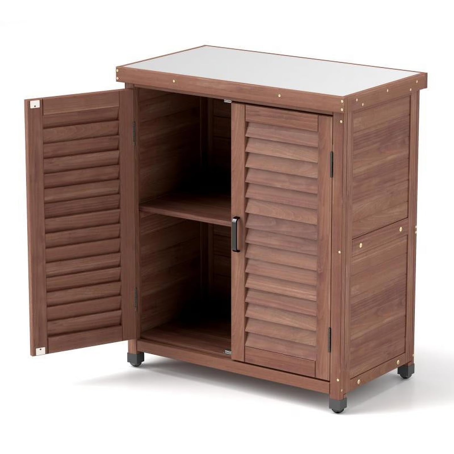 Potting Bench with Storage Cabinet and Metal Table Top for Outdoor Patio, Garden Furniture Wood Workstation Grey 31.5x17x36''