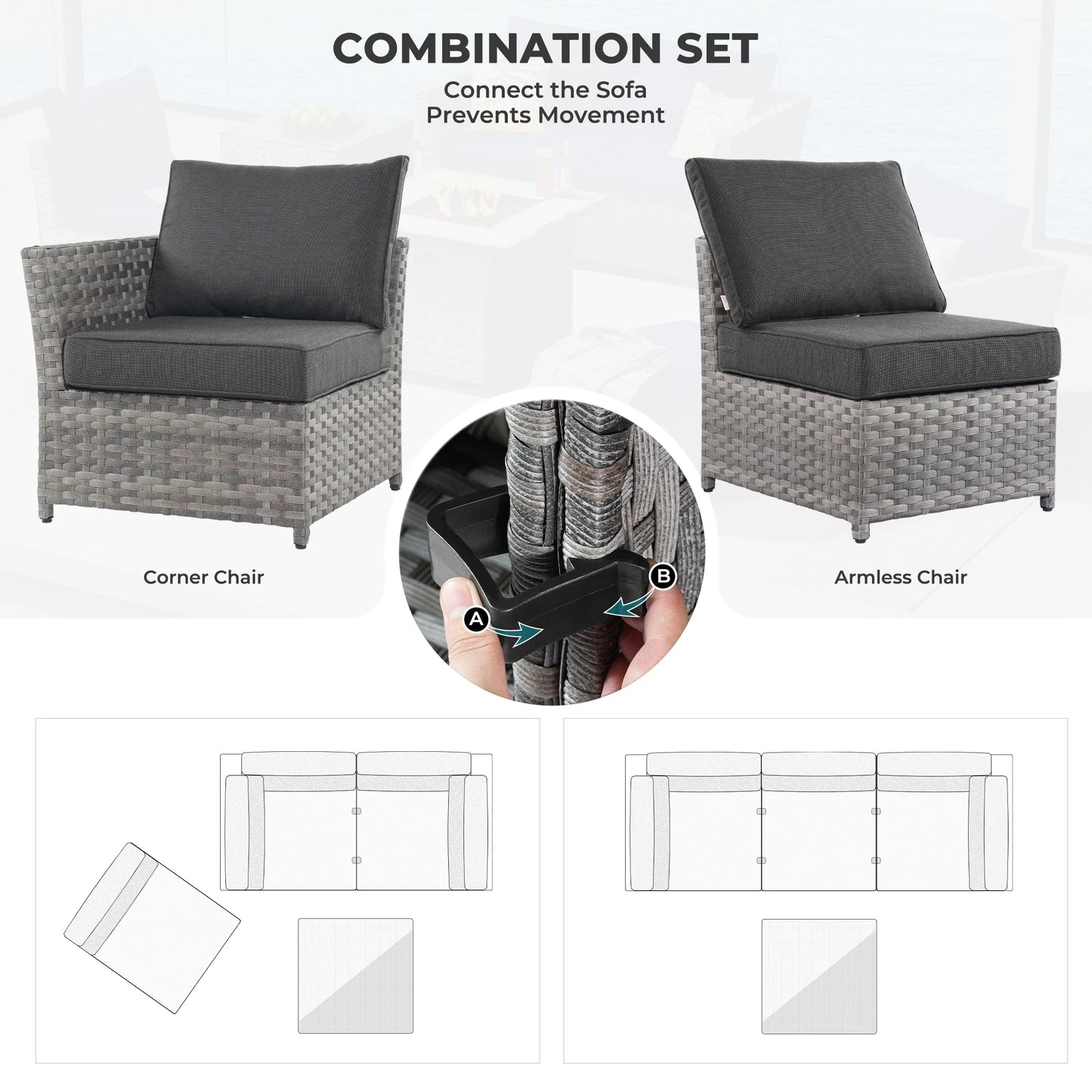 HOOOWOOO Outdoor Patio Furniture Set 12 Pieces Wicker Sectional Conversation Set No Assembly Modular Sofa Chair Set,Black