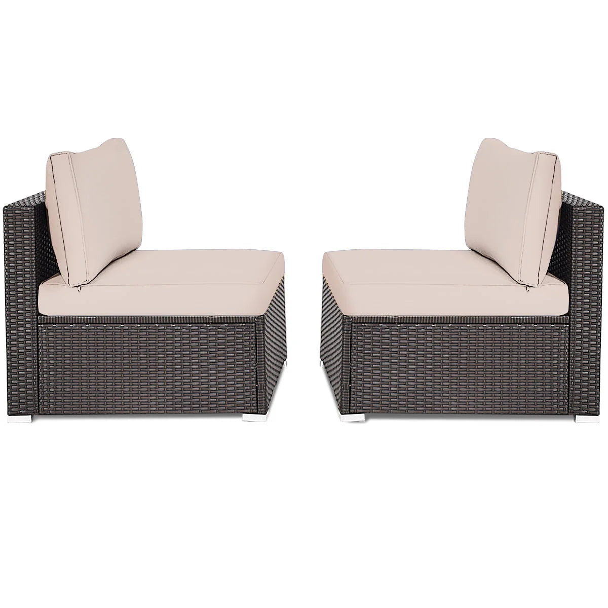 Costway 2PCS Patio Rattan Armless Sofa Sectional Furniture Brown Cushion
