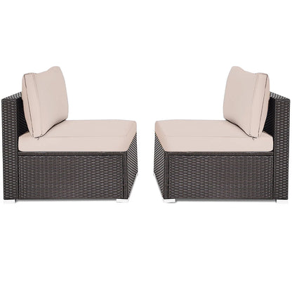 Costway 2PCS Patio Rattan Armless Sofa Sectional Furniture Brown Cushion
