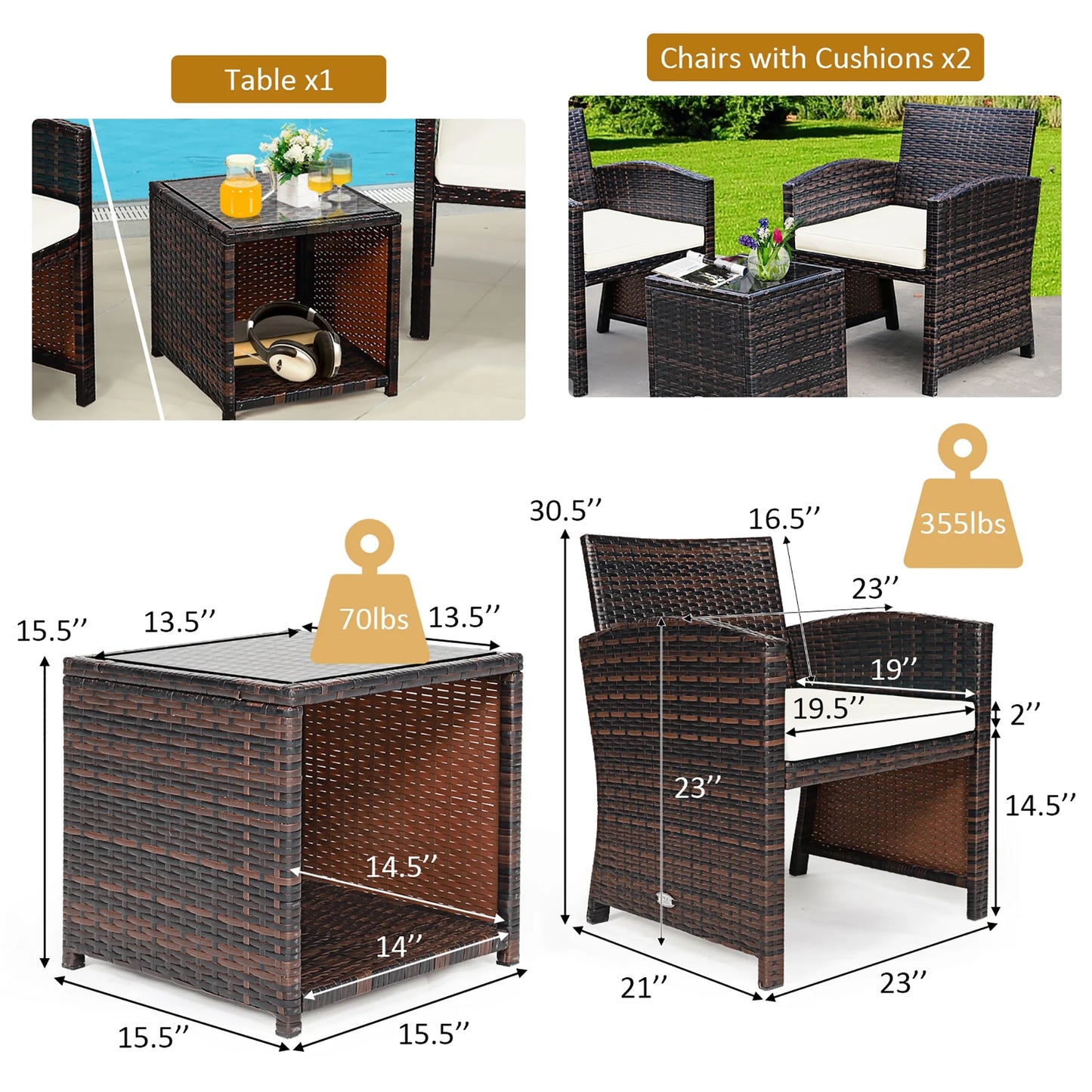 Costway 5PCS Patio Rattan Wicker Furniture Set Sofa Ottoman W/Cushions White