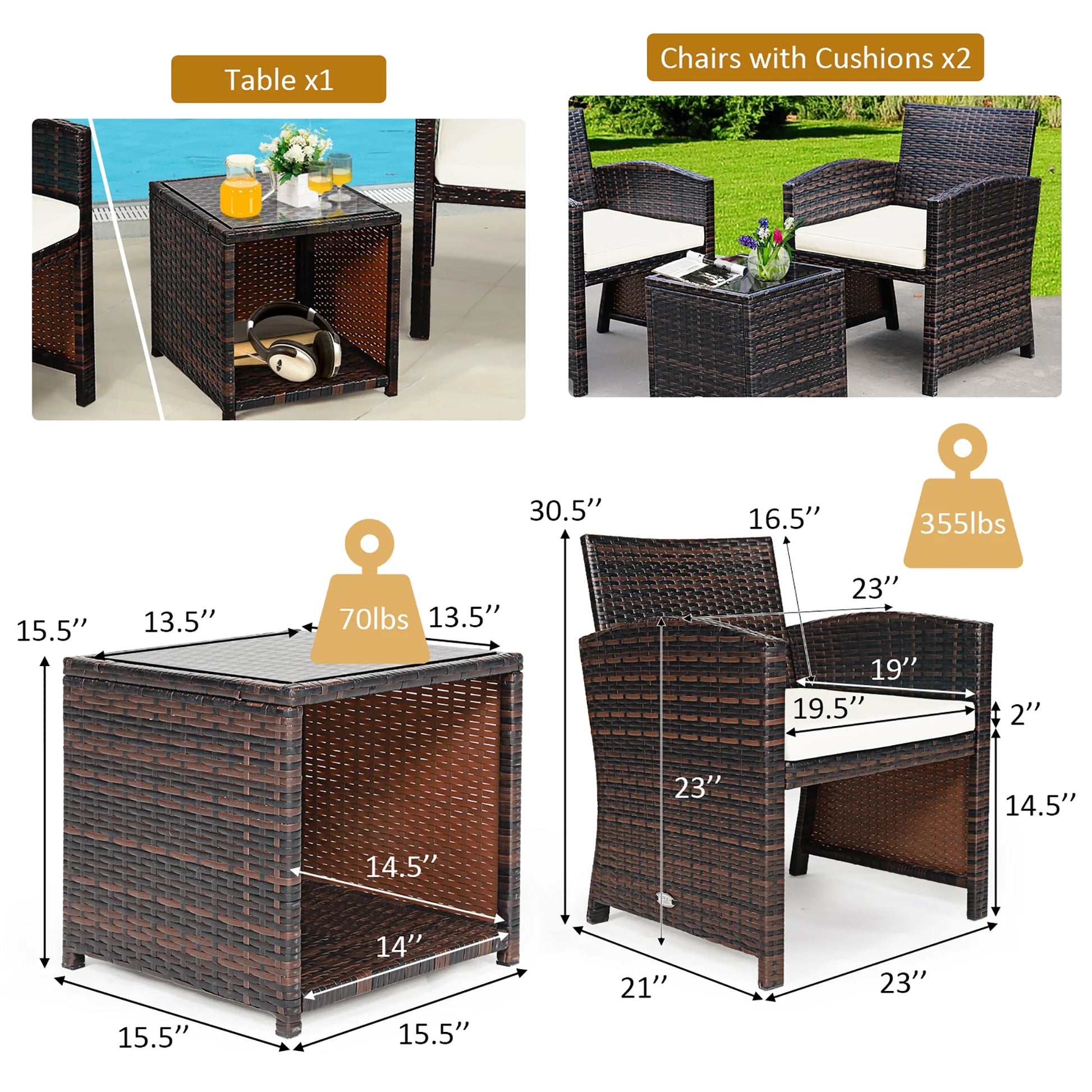 Costway 5PCS Patio Rattan Wicker Furniture Set Sofa Ottoman W/Cushions White