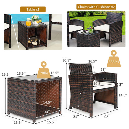 Costway 5PCS Patio Rattan Wicker Furniture Set Sofa Ottoman W/Cushions White