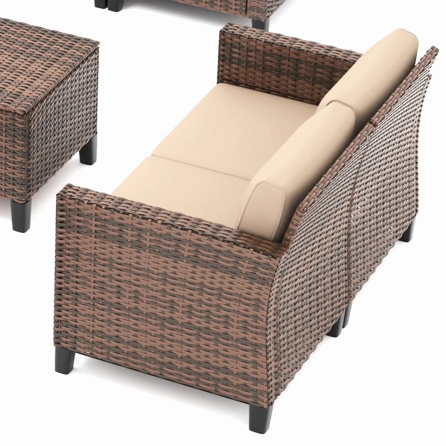 ELPOSUN Patio Furniture Sofa,All-Weather Outdoor Sofa,Outdoor Loveseat Sofa Couch,Weather Resistant Wicker Loveseat with Deep Seat Cushion (ONLY Patio Loveseat Sofa)