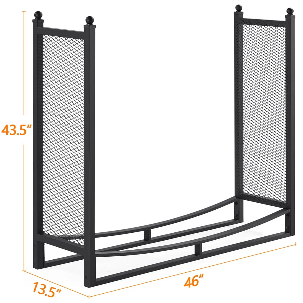 SmileMart Metal Fireplace Log Holder Firewood Rack Storage for the Patio, Garden, Yard or Indoors, Black