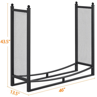 SmileMart Metal Fireplace Log Holder Firewood Rack Storage for the Patio, Garden, Yard or Indoors, Black