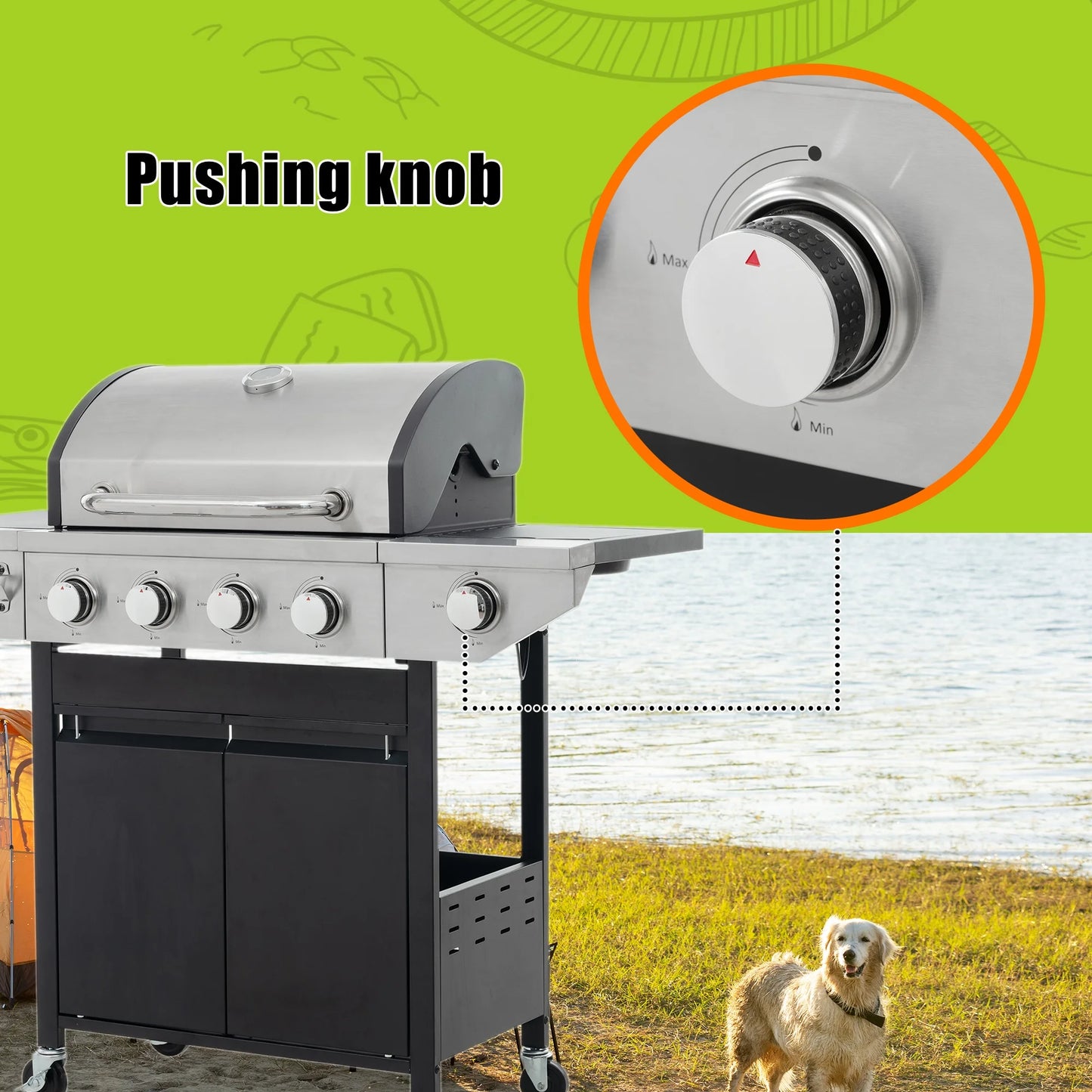 Decksplore 5 Burners Propane Gas Grill with Side Burner, Outdoor BBQ Grill Gas with Porcelain-Enameled Cast Iron Grates, Stainless Steel Camping Barbecue Grill for Patio, Garden, 47000 BTU