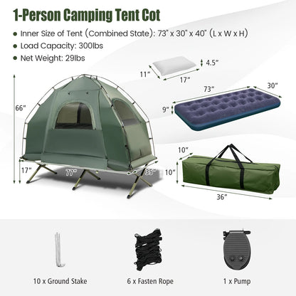 Patiojoy 1-Person Folding Camping Tent Cot Portable Pop-Up Tent w/Sleeping Bag & Air Mattress for Outdoor