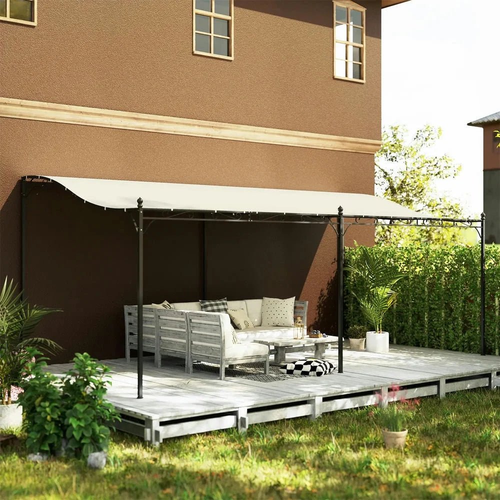 Topcobe 10' x 20' Wall-Mounted Outdoor Pergola Canopy, Metal Patio Canopy with Drainage Holes for Backyard Garden, Tents for Parties, Outdoor Canopy, Shade Canopy, Patio Canopy, Cream White