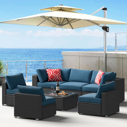 HighSound 7 Piece Patio Furniture Set, Outdoor Wicker Patio Sectional Sofa, All Weather PE Rattan Outdoor Sectional with Cushion & Coffee Table, Khaki
